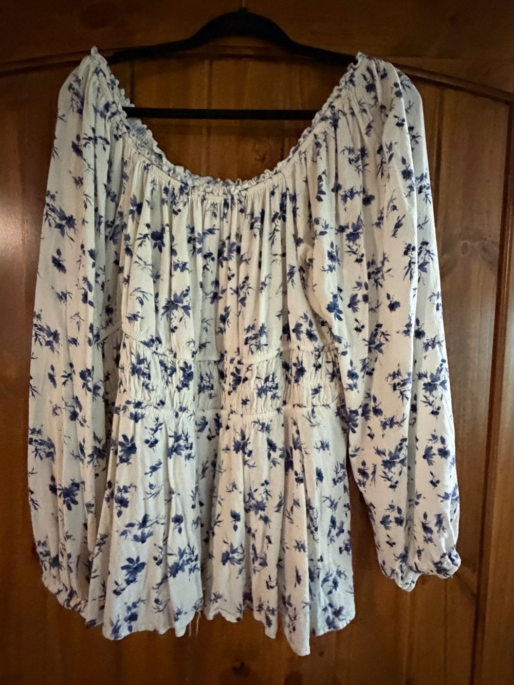 torrid Cream Peasant Dress with Blue Floral Print
